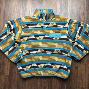 Patagonia Synchilla Snap T Fleece Top Guatemalan Tango Bear Brown Aztec Print M